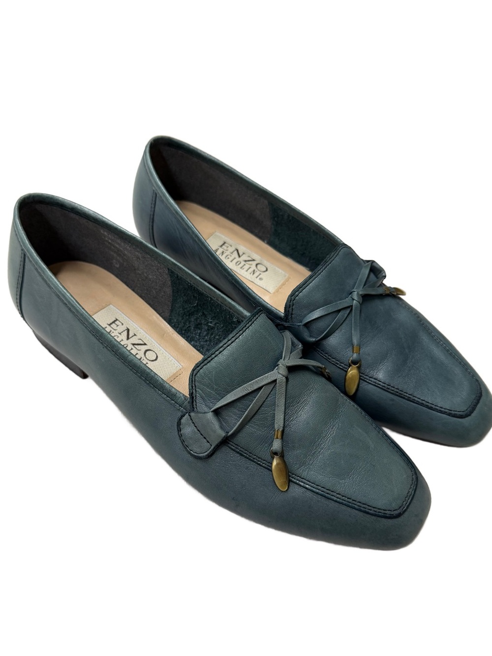 Vintage Enzo Angiolini Ionian 2 Sage Teal Leather Loafers Flats 6.5M Vero Cuoio